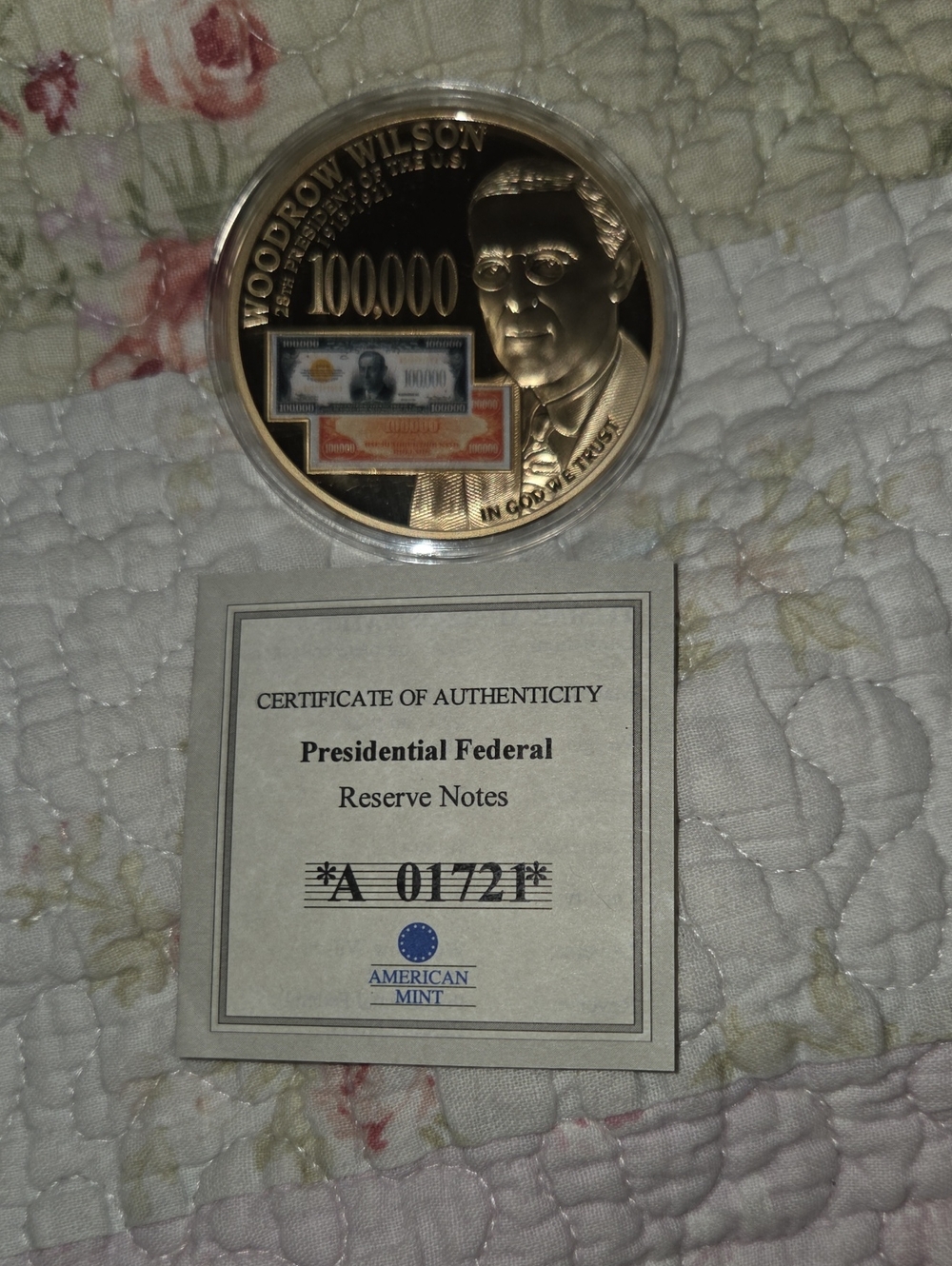 Woodrow Wilson Commemorative Coin - Gold & Silver Tones